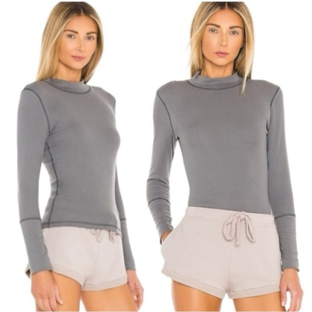 Free People Mock Neck Top Rickie Long Sleeve Grey Haze Size XS Grunge Layering - Picture 3 of 12